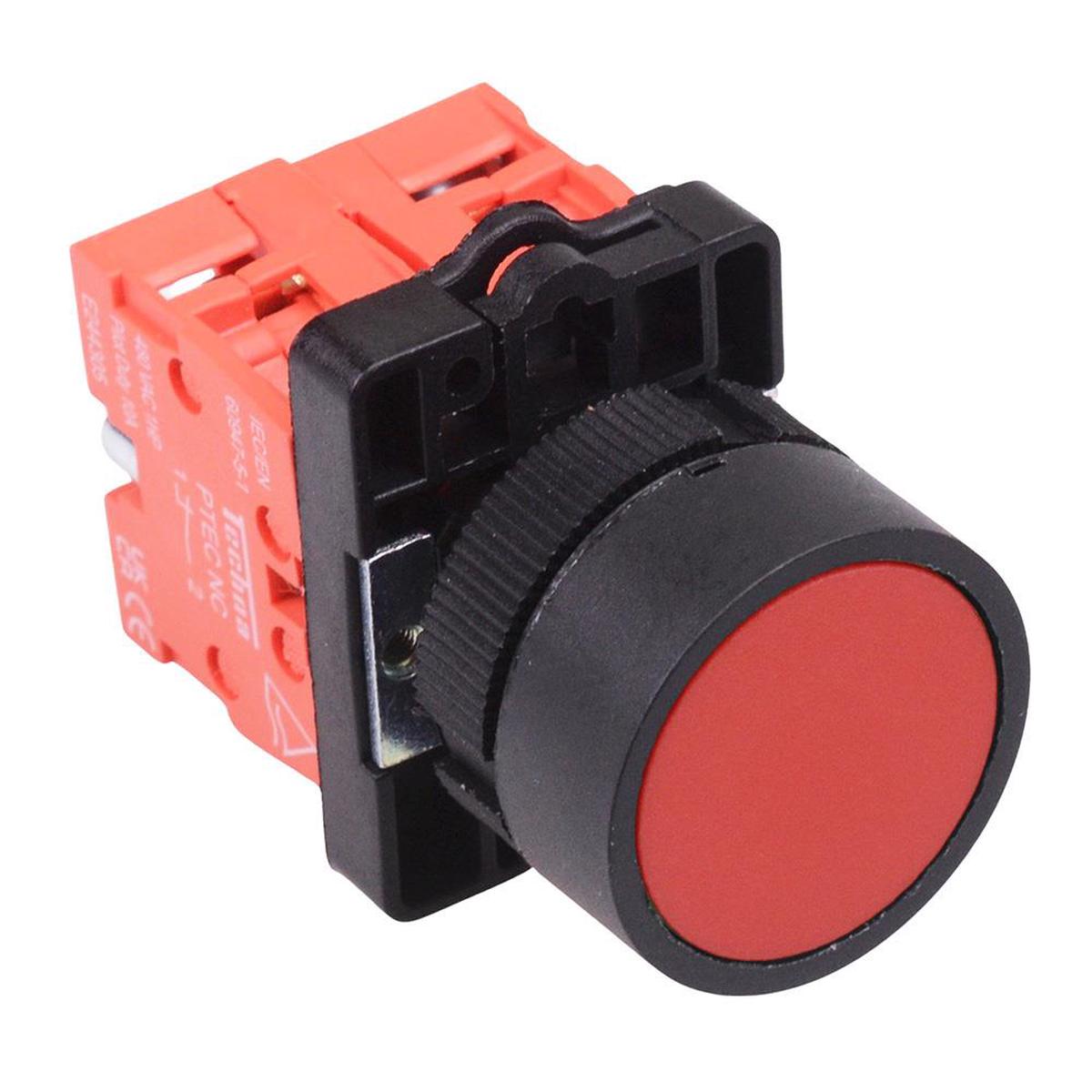 Techna PtecPNRed Red Flush Push Button Switch 10A 2NC