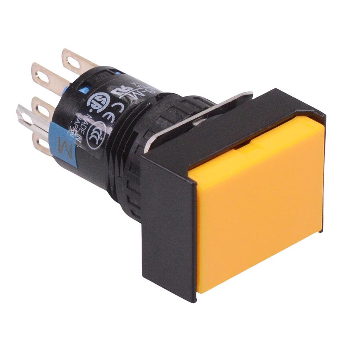 AB6H-M2PYC Yellow 16mm Momentary Rectangle Push Button Switch IP65 DPDT