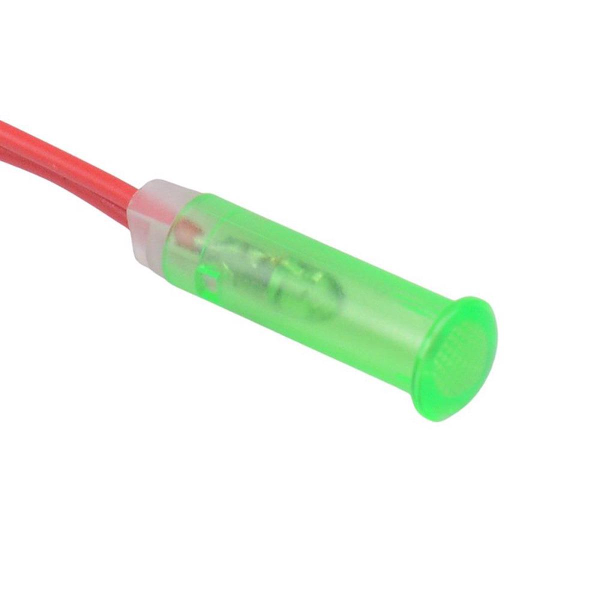 Green 12V Prewired LED 6mm Panel Indicator Light