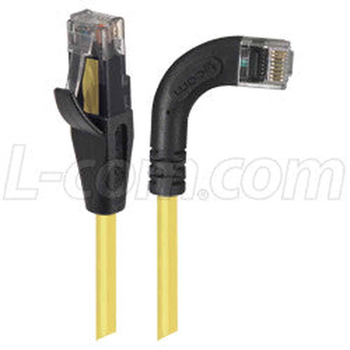 Cat 5E Right Angle Patch Cable, Straight/ Right Angle Right Exit, Yellow, 10.0 ft