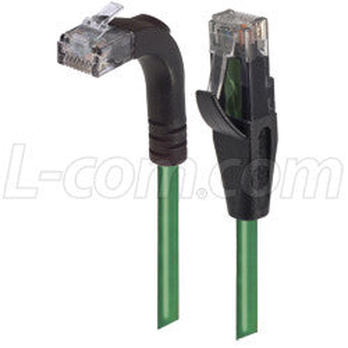 Cat 5E Right Angle Patch Cable, Straight/Right Angle Up, Green, 30.0 ft
