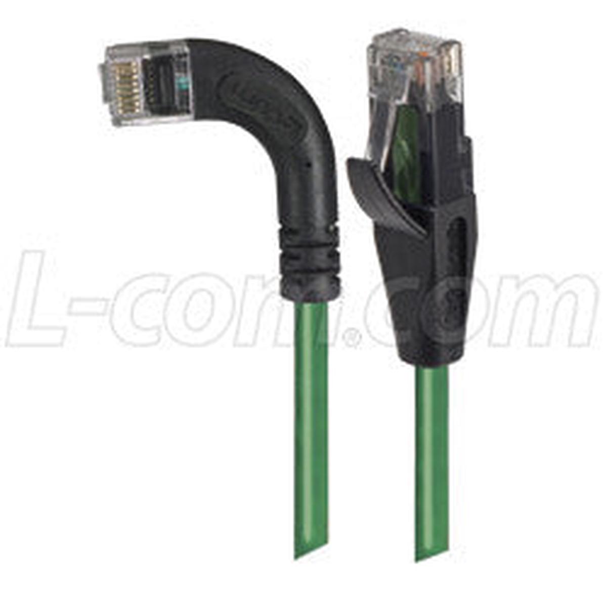 Cat 5E Right Angle Patch Cable, Straight/ Right Angle Left Exit, Green, 25.0 ft