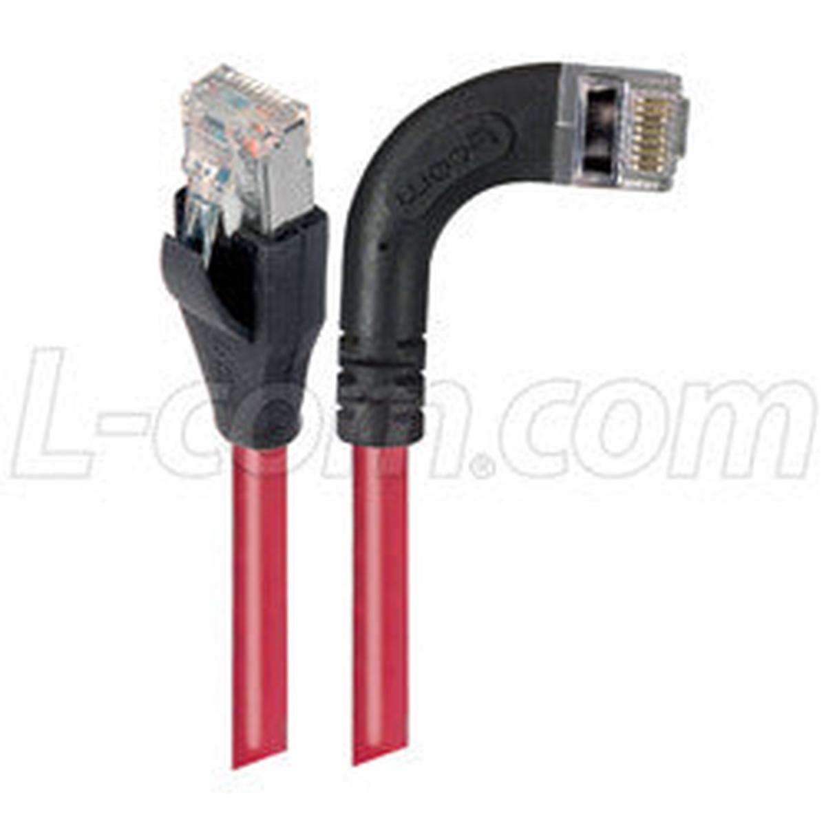 Cat 6 Shielded LSZH Right Angle Patch Cable, Straight/Right Angle Right, Red, 1.0 ft