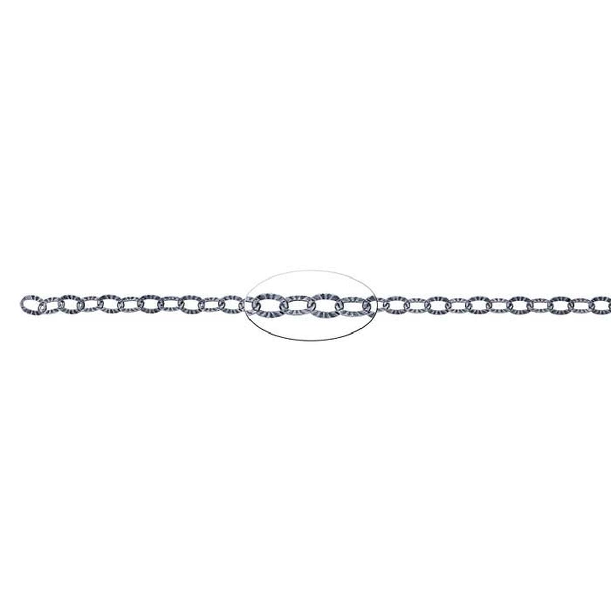 Sterling Silver Oxidized Patterned Flat Oval Cable Chain, By the Foot