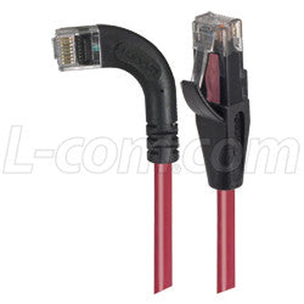 Cat 5E Right Angle Patch Cable, Straight/ Right Angle Left Exit, Red, 7.0 ft