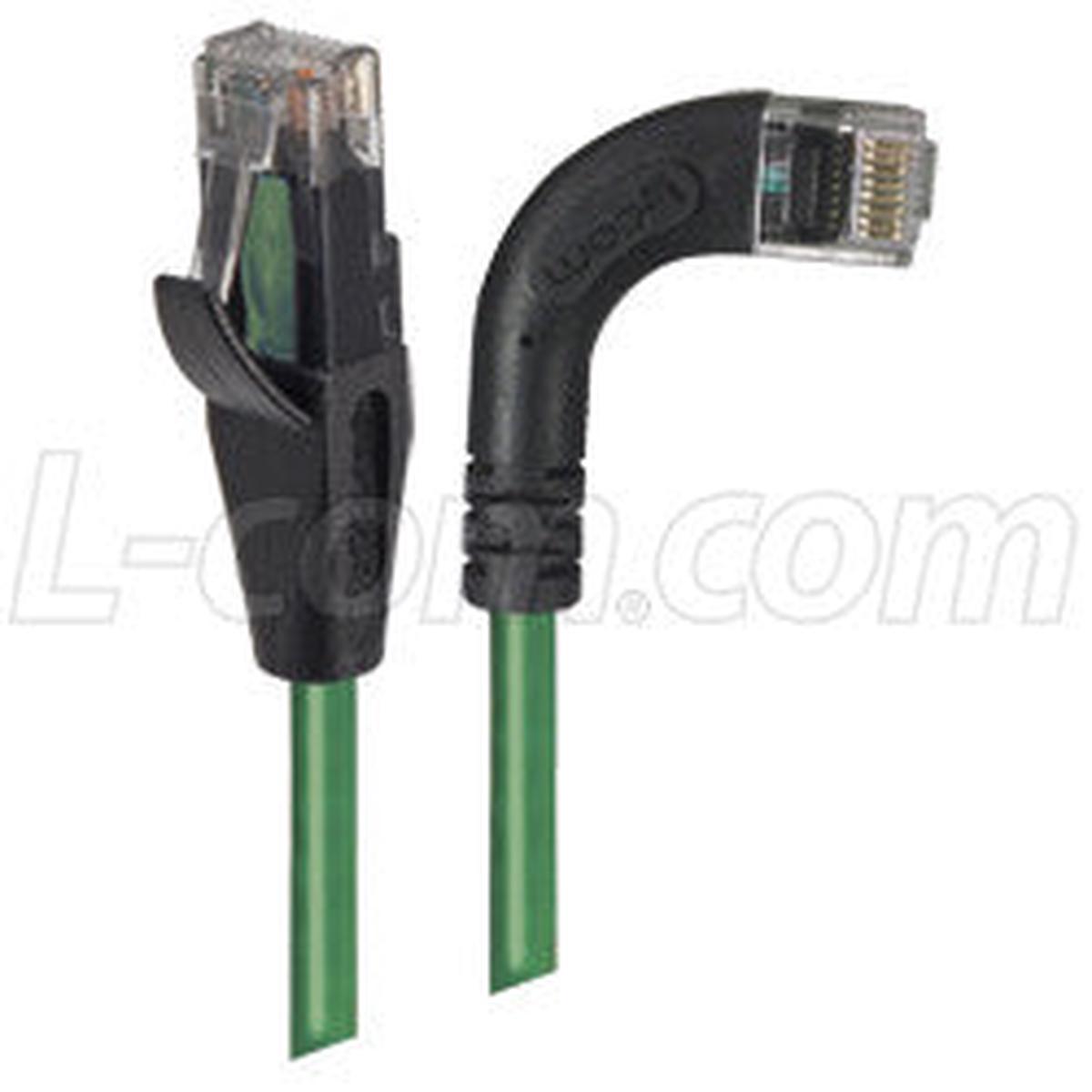 Cat 5E Right Angle Patch Cable, Straight/ Right Angle Right Exit, Green, 30.0 ft