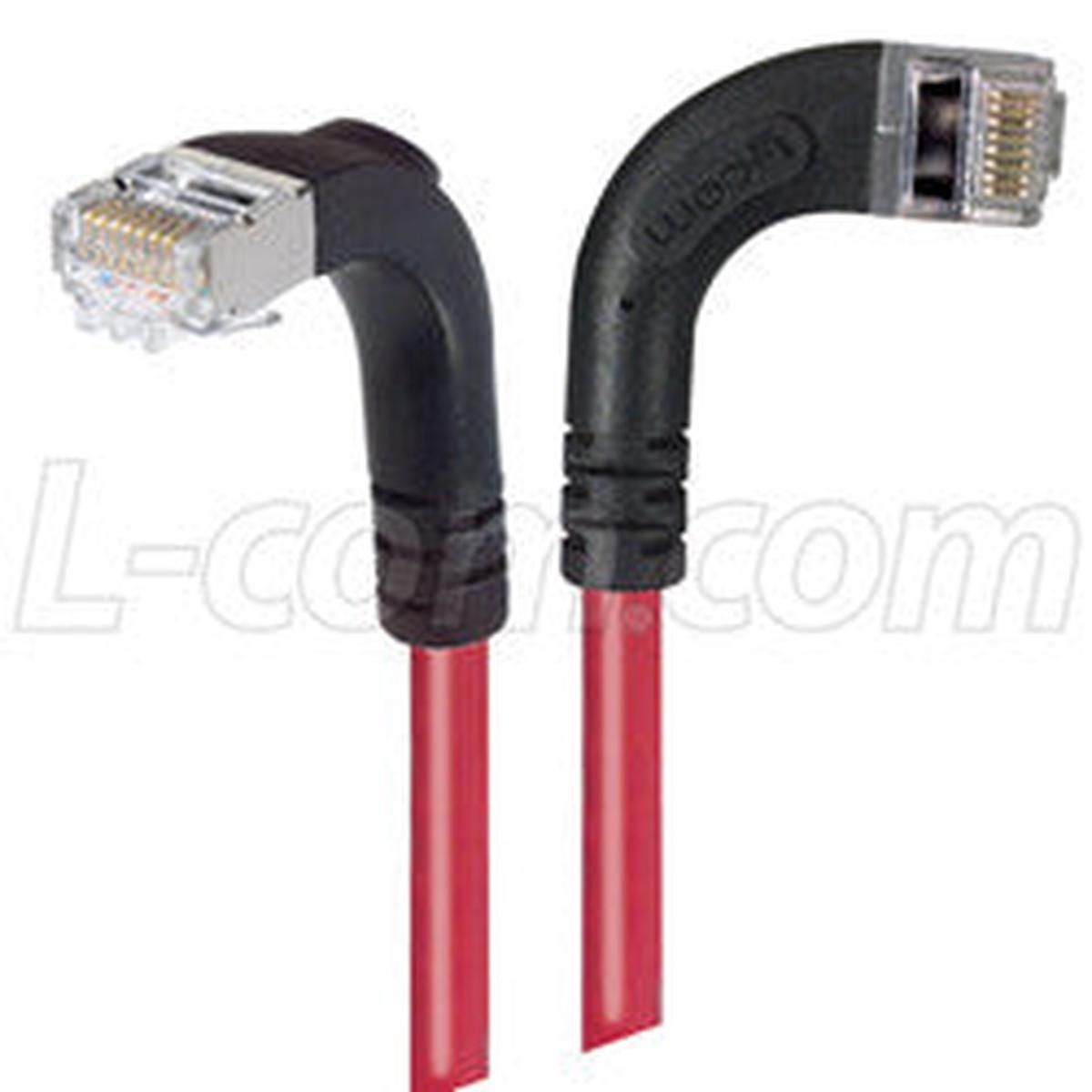 Cat 6 Shielded LSZH Right Angle Patch Cable, Right Angle Right/Right Angle Down, Red, 2.0 ft