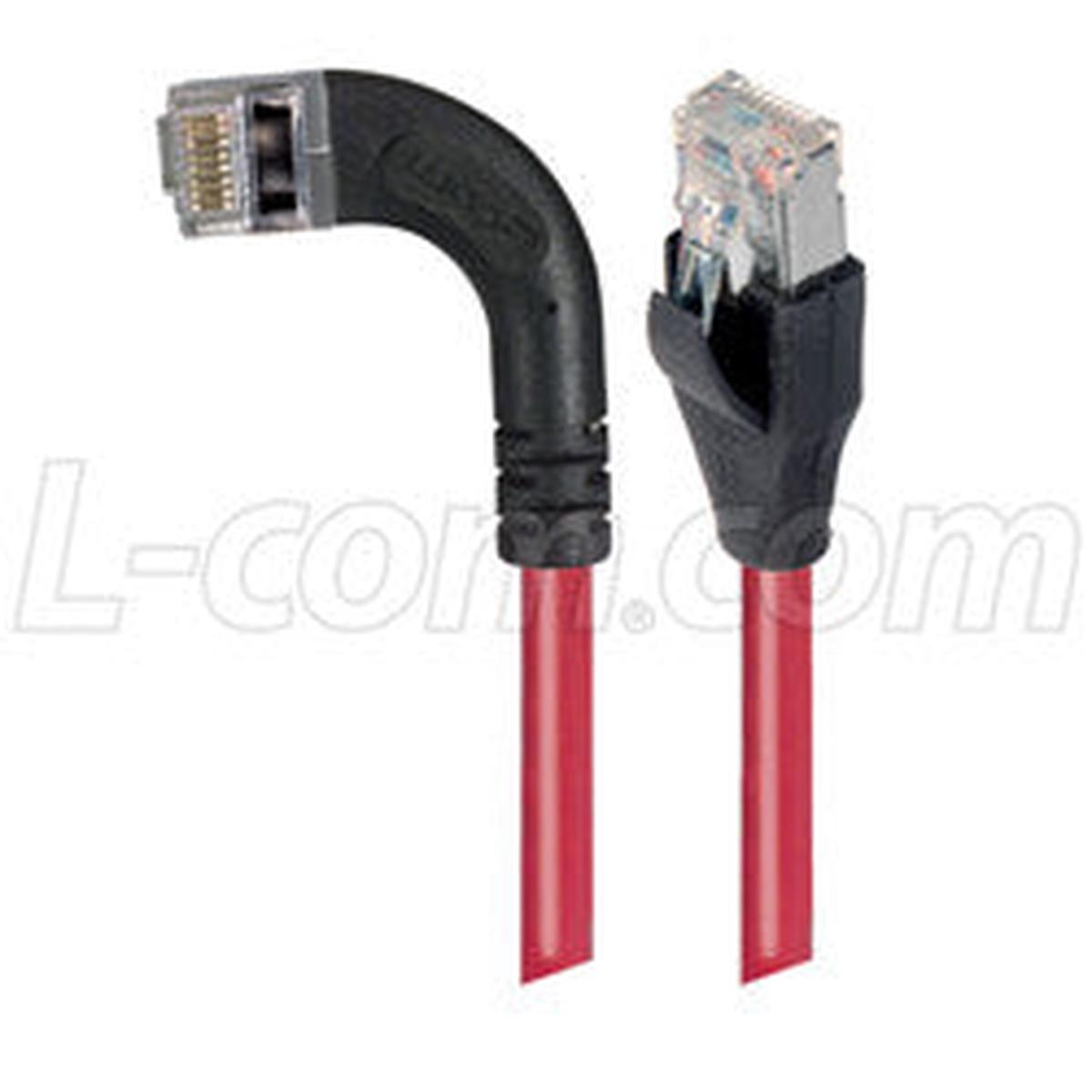 Cat 6 Shielded LSZH Right Angle Patch Cable, Straight/Right Angle Left, Red, 15.0 ft