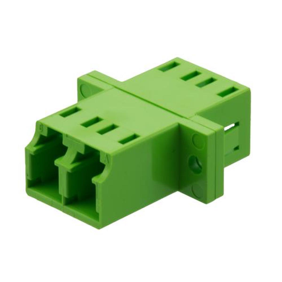 Fiber Optic Adapter, LC Duplex, low-profile, with flange, Lime Green